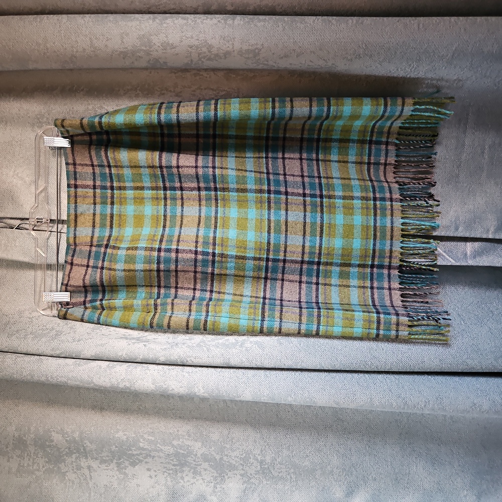 J. Jill Blue and Green Plain Fringed Faux Wrap Wool Blend Skirt - Size 10 - Picture 5 of 8